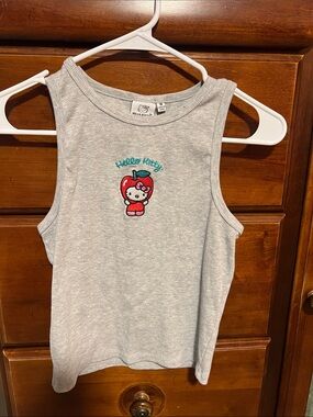 Hello Kitty Grey Tank Top with Red Apple Embroidery
